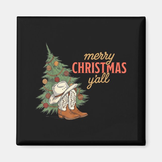 Merry Christmas Y’all Western Cowboy Holiday Men W Magnet (Front)