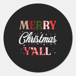Merry Christmas Y'all Buffalo Plaid Pajamas Xmas C Classic Round Sticker