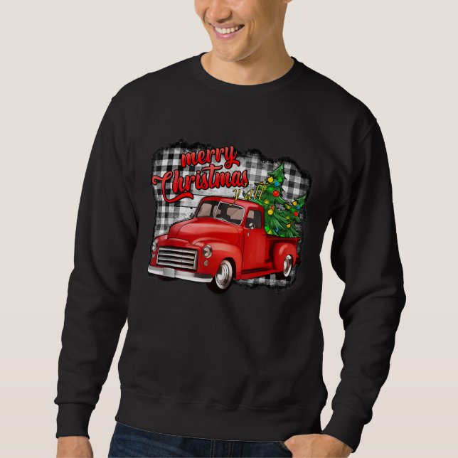 Merry Christmas y'all Buffalo Plaid Xmas Truck Sweatshirt (Front)