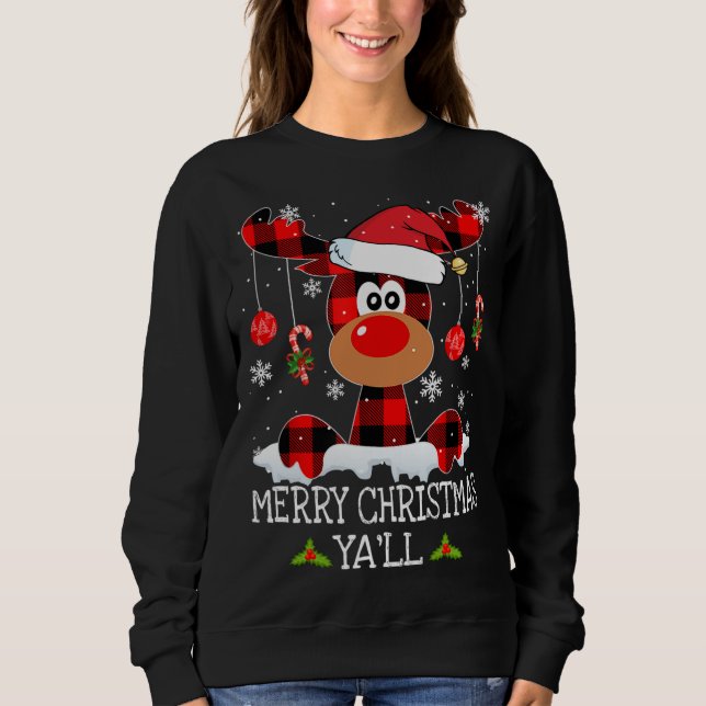 Merry Christmas Ya'll Buffalo Red Plaid Reindeer S Sweatshirt (Front)