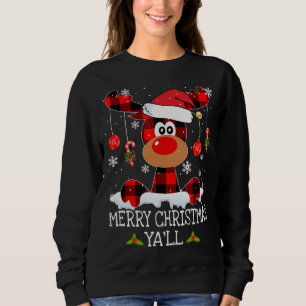 Merry Christmas Ya'll Buffalo Red Plaid Reindeer S Sweatshirt