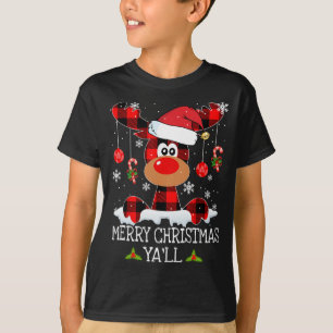 Merry Christmas Ya'll Buffalo Red Plaid Reindeer S T-Shirt