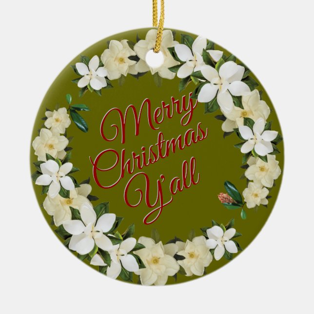 Merry Christmas Y'all Ceramic Tree Decoration (Front)