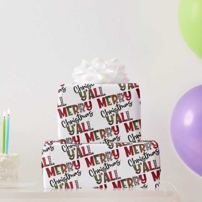Merry Christmas Y'All Chic Modern Plaid Pattern Wrapping Paper (Party Gifts)