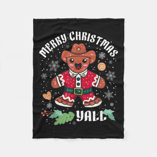 Merry Christmas Yall Christmas Gingerbread Cowboy  Fleece Blanket (Front)