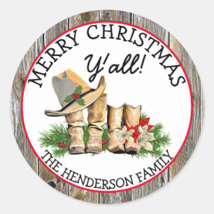 Merry Christmas Y'all Country and Western Rustic Classic Round Sticker