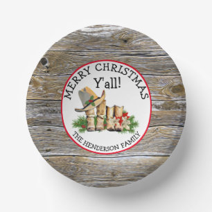 Merry Christmas Y'all Country and Western Rustic  Paper Plate