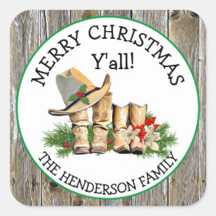Merry Christmas Y'all Country and Western Rustic Square Sticker