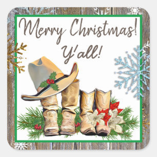 Merry Christmas Y'all Country and Western Rustic Square Sticker