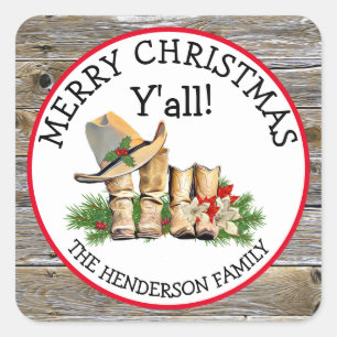 Merry Christmas Y'all Country and Western Rustic   Square Sticker