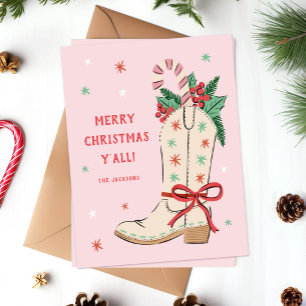 Merry Christmas Y'all Country Cowboy Boot  Holiday Card