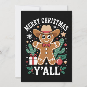 Merry Christmas Yall Cowboy Gingerbread Cactus Invitation