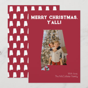 Merry Christmas Y'all Crimson Alabama State Photo Holiday Card