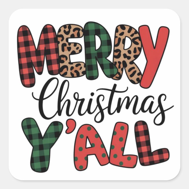 Merry Christmas Y'all Cute Family Matching Xmas  Square Sticker (Front)
