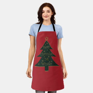 Merry Christmas yall decorated pine tree Apron
