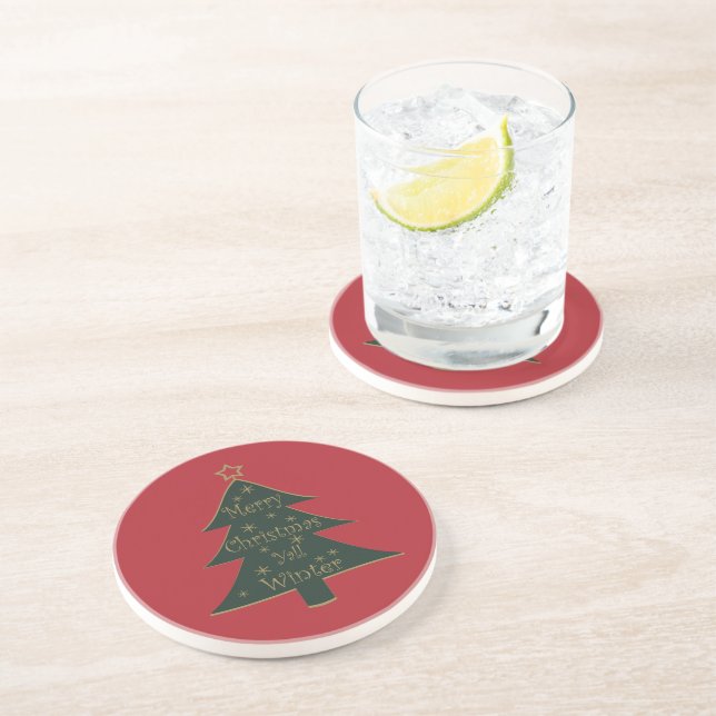 Merry Christmas yall decorated pine tree Coaster (Side)