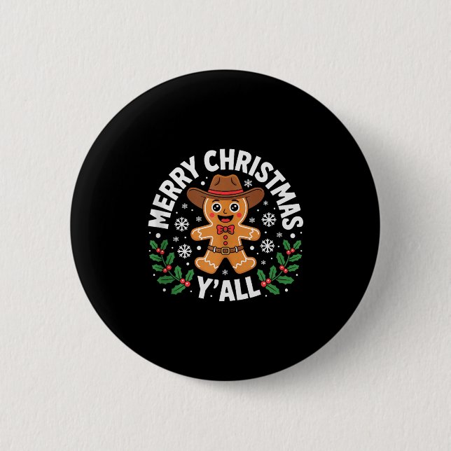 Merry Christmas Yall Gingerbread Cowboy Howdy West 6 Cm Round Badge (Front)