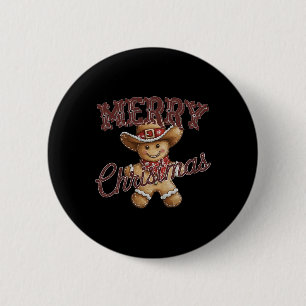 Merry Christmas Yall Gingerbread Cowboy Howdy West 6 Cm Round Badge