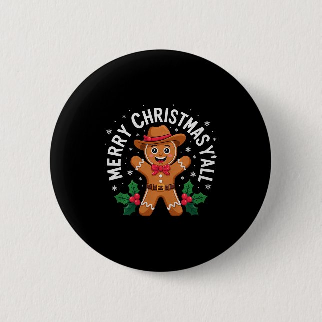 Merry Christmas Yall Gingerbread Cowboy Howdy West 6 Cm Round Badge (Front)