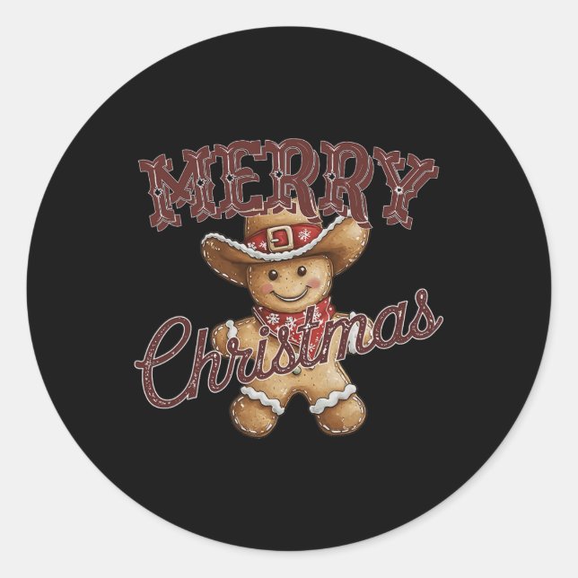 Merry Christmas Yall Gingerbread Cowboy Howdy West Classic Round Sticker (Front)