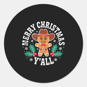 Merry Christmas Yall Gingerbread Cowboy Howdy West Classic Round Sticker