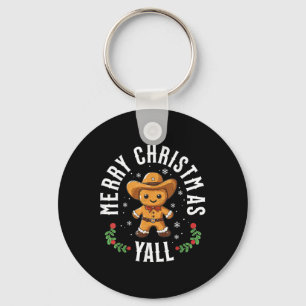 Merry Christmas Yall Gingerbread Cowboy Western Key Ring