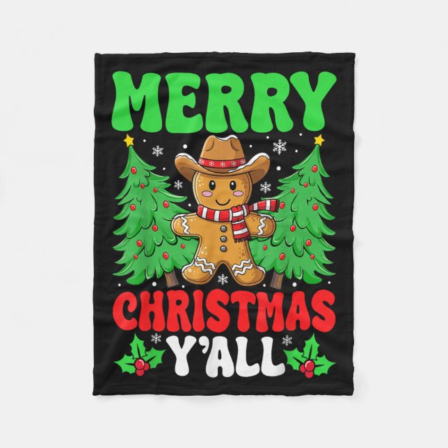 Merry Christmas Yall Gingerbread Cowboy Xmas Howdy Fleece Blanket (Front)