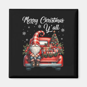 Merry Christmas Yall Gnome Truck Buffalo Plaid Paj Magnet
