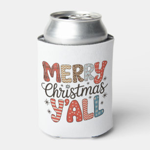 Merry Christmas Y'all Leopard Buffalo Plaid Xmas Can Cooler