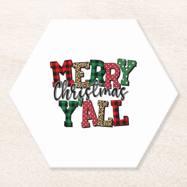 Merry Christmas Y'all - Perfect Christmas Paper Coaster (Front)