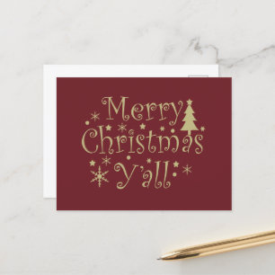 Merry Christmas yall pine tree decorated Holiday Postcard