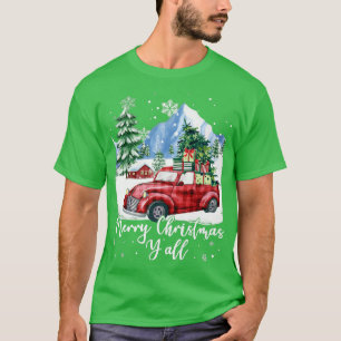 Merry Christmas Y'all Red Plaid Truck Farm Christm T-Shirt