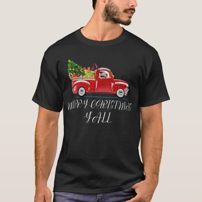 merry christmas yall red truck funny T-Shirt (Front)