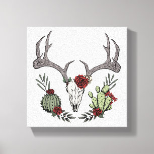 Merry Christmas Y'All Reindeer Skull and Cactus Canvas Print