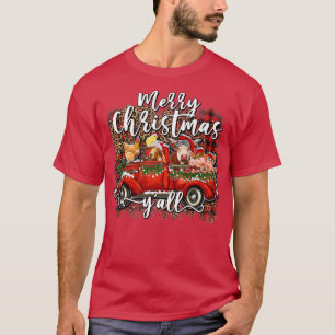 Merry Christmas Yall Santa Animals Farm Red Truck  T-Shirt
