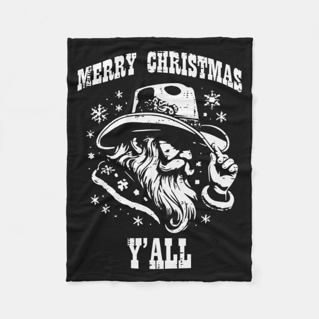 Merry Christmas Yall Santa Cowboy Xmas Country Men Fleece Blanket (Front)