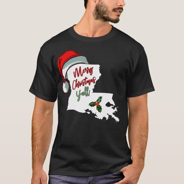 Merry Christmas Yall Southern Louisiana Santa Hat  T-Shirt (Front)