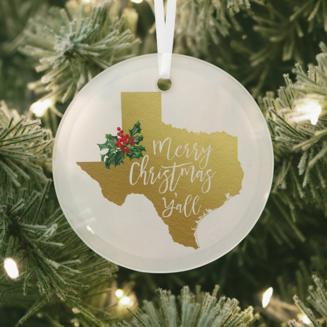 Merry Christmas Y'all Texas Glass Ornament (Insitu)