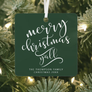 Merry Christmas Y'all Texas Holiday Photo Metal Tree Decoration