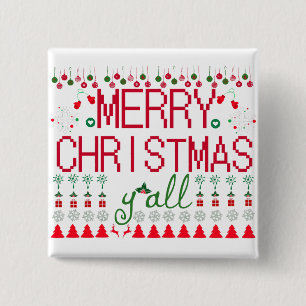 Merry Christmas y'all Ugly Sweater 15 Cm Square Badge