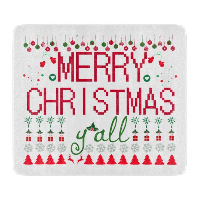 "Merry Christmas Y'all" Ugly Sweater Cutting Board (Front)