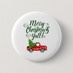 Merry Christmas Yall Vintage Truck White Green 6 Cm Round Badge
