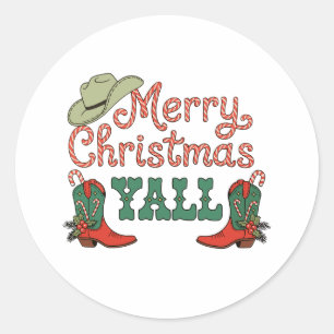 Merry Christmas Yall Western Country Cowboy Xmas Classic Round Sticker
