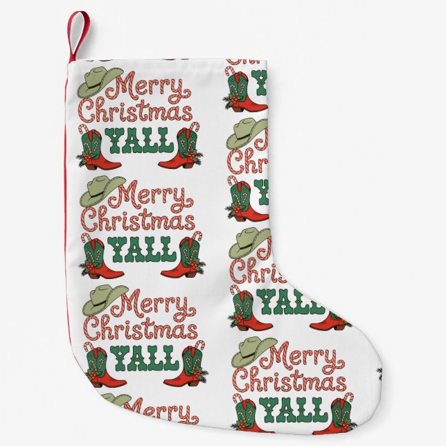 Merry Christmas Yall Western Country Cowboy Xmas Small Christmas Stocking (Front)