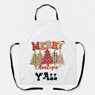 merry christmas y'all with plaid christmas trees T Apron