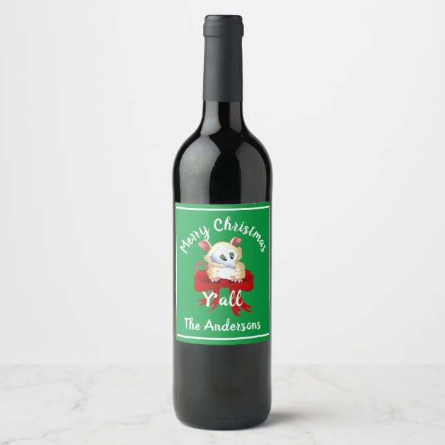Merry Christmas Ya'll with Possum Wine Label (Front)