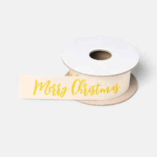 Merry Christmas Yellow and White Traditional Satin Ribbon