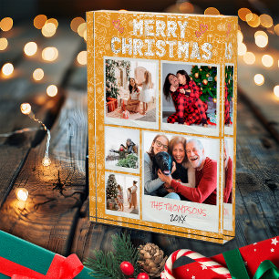 Merry Christmas Yellow Doodles 5 Photo Family Xmas Block