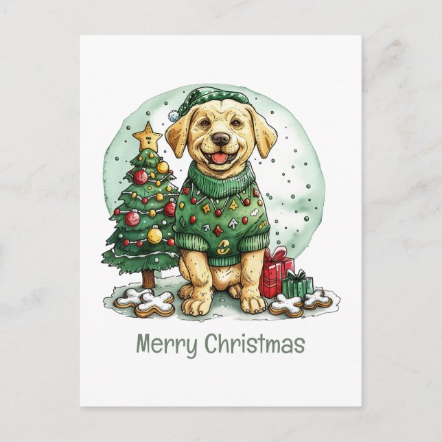 Merry Christmas Yellow Labrador Retriever Dog Holiday Postcard (Front)