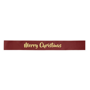 Merry Christmas yellow text on red Satin Ribbon